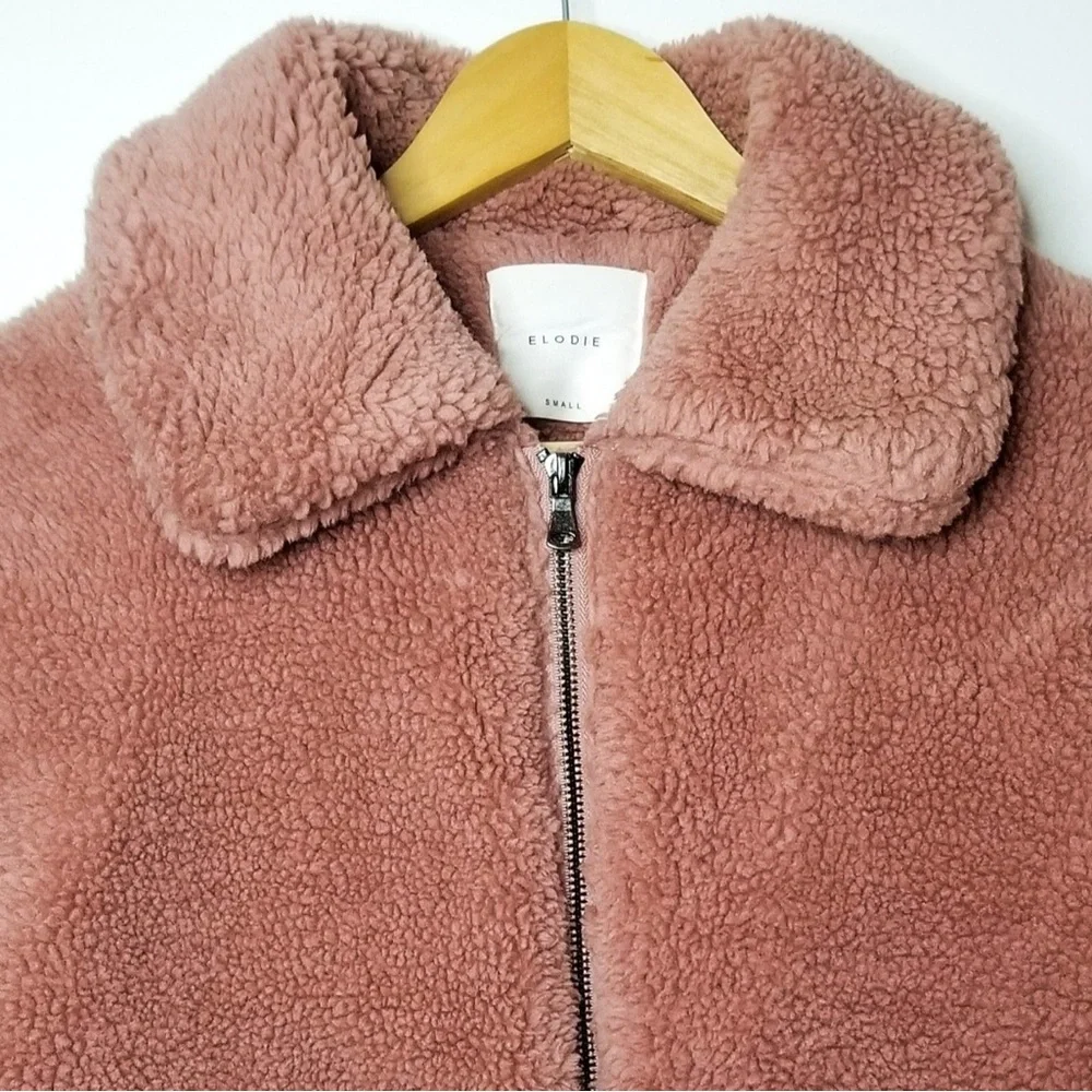 Anthropologie Elodie Pink Teddy Faux Fur Sherpa Shearling Jacket w/ Pockets - Picture 5 of 9